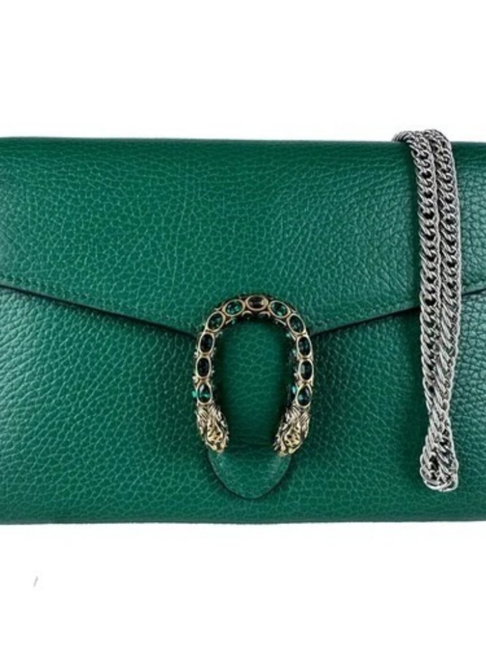 Auth GUCCI Dyonisus Chain Wallet Crossbody Bag Green Leather/Metal - z10840